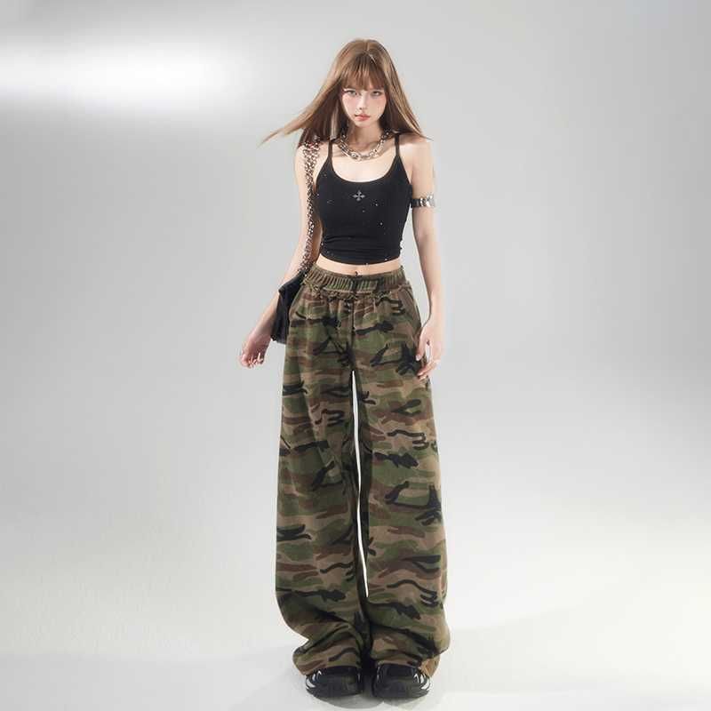 American Style High Loose Wide Leg Draped Elastic Waist Flared Casual Women Long Pants Plus_voghion.com