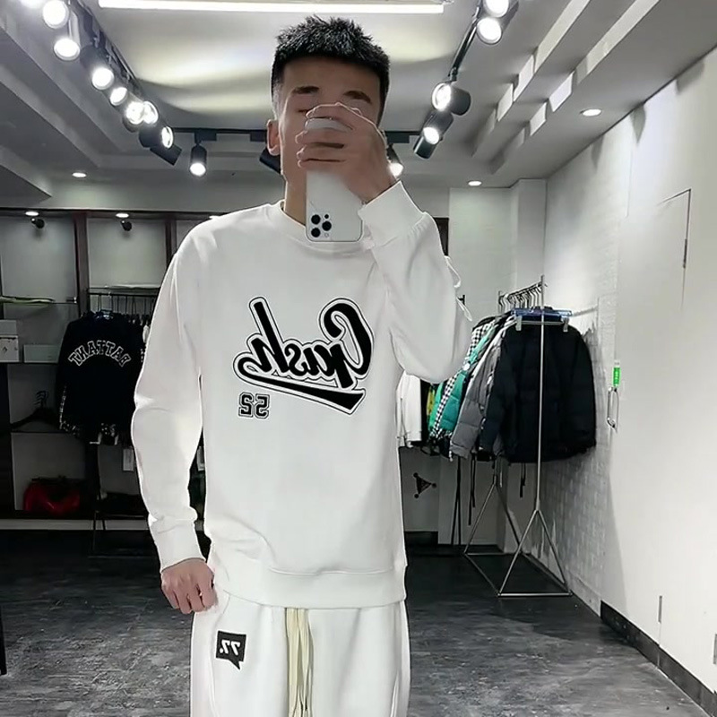 European hoodie 2022 new and versatile printed long sleeved trendy men's red round neck slim fit top_voghion.com