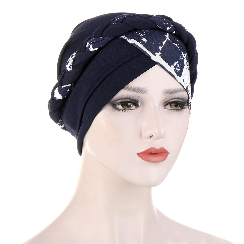 Two-color floral fabric splicing short braid forehead and forehead cross braid hat multi-color turban hat Indian hat_voghion.com