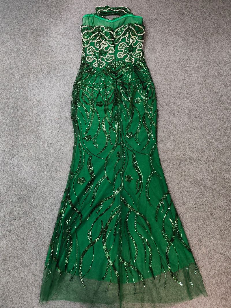 Elegant Beaded Sequin Strapless Evening Gown For Women – High Waist Long Dress For Wedding, Party & Special Occasions_voghion.com