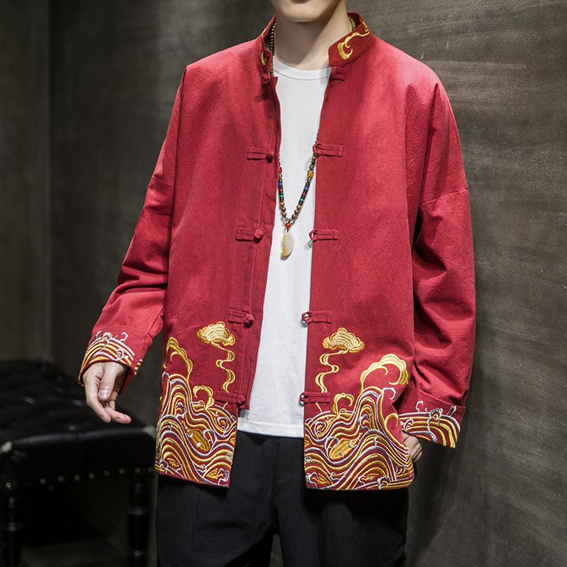 CT 2025 Spring New Chinese Style's Jacket With Frog Buttons And Embroidery, Loose Fit, Plus Size, Hanfu Trendy Coat For_voghion.com