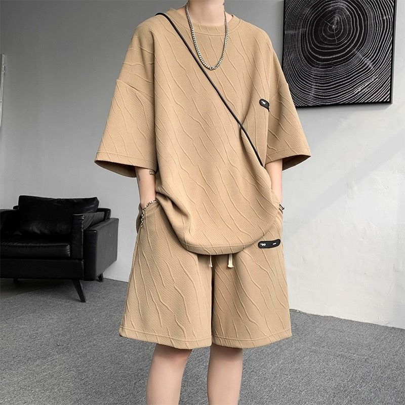 Conjunto deportivo informal de verano para hombre, moderno y elegante, con temperamento a la moda, conjunto completo de manga corta._voghion.com