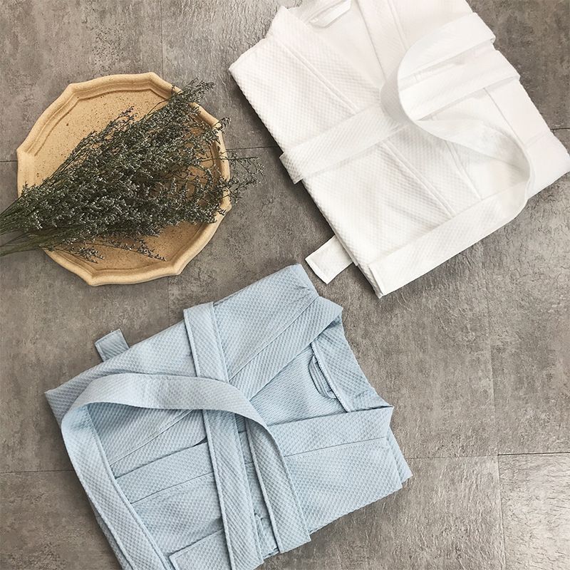 Luxury White Summer Bathrobe - Lightweight & Breathable (Diamond Waffle Weave, Spa & Sauna Use, Hotel Grade)_voghion.com