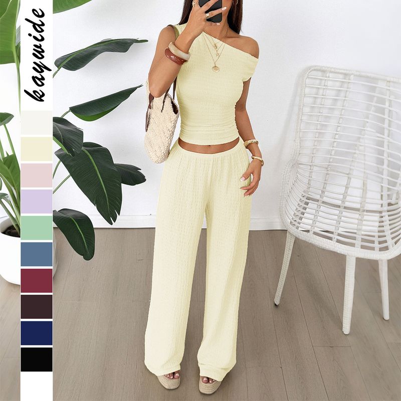 Diyun Casual Vacation Vest Wide-Leg Pants Two-Piece Set Women's Fashion 2025 Spring Summer_voghion.com