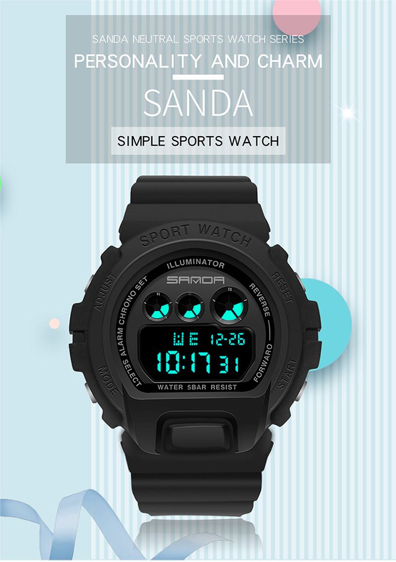 Unisex Digital Watch With LED Backlight, Waterproof & Lightweight Resin Strap For Students & Teens Fashion Trend Electronic Watch Student_voghion.com