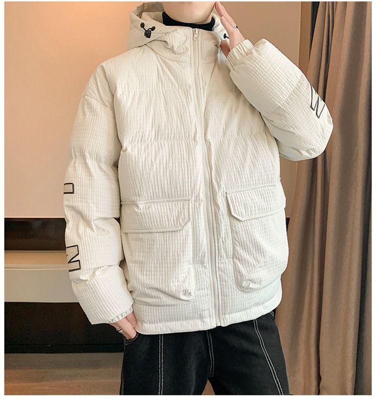 Chaqueta acolchada de estilo urbano para hombre: relleno de poliéster grueso, cuello alto, corte entallado (M-5XL, negro/caqui)_voghion.com