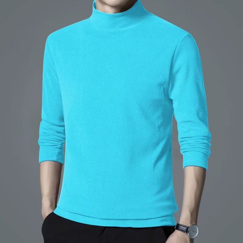 Men's Clothing Long sleeve T-shirt men's half turtleneck solid color all-match casual inner mid collar bottoming shirt trendy autumn and winter shirt_voghion.com