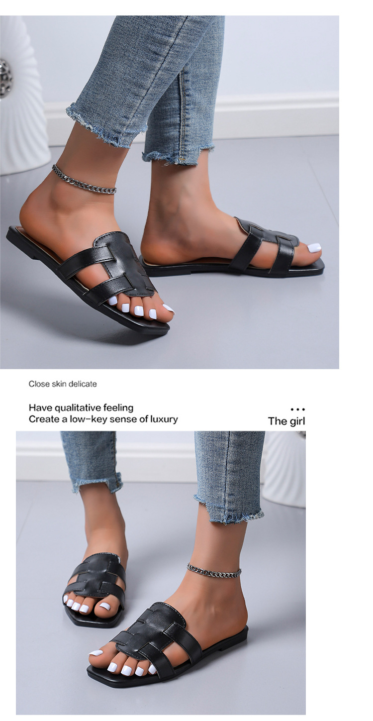 P Summer New Slippers Women S Outerwear Stylish Flat Vacation Beach Shoes One Line Sandals Foreign Trade Large Size_voghion.com