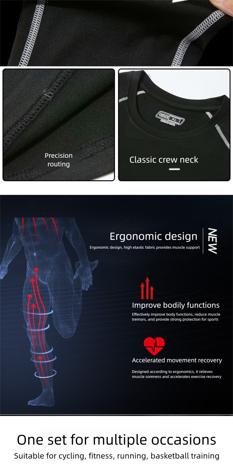 Tuta da allenamento a compressione per bambini, set da basket, calcio, sport, fitness, strato di base termico, studente, autunno_voghion.com