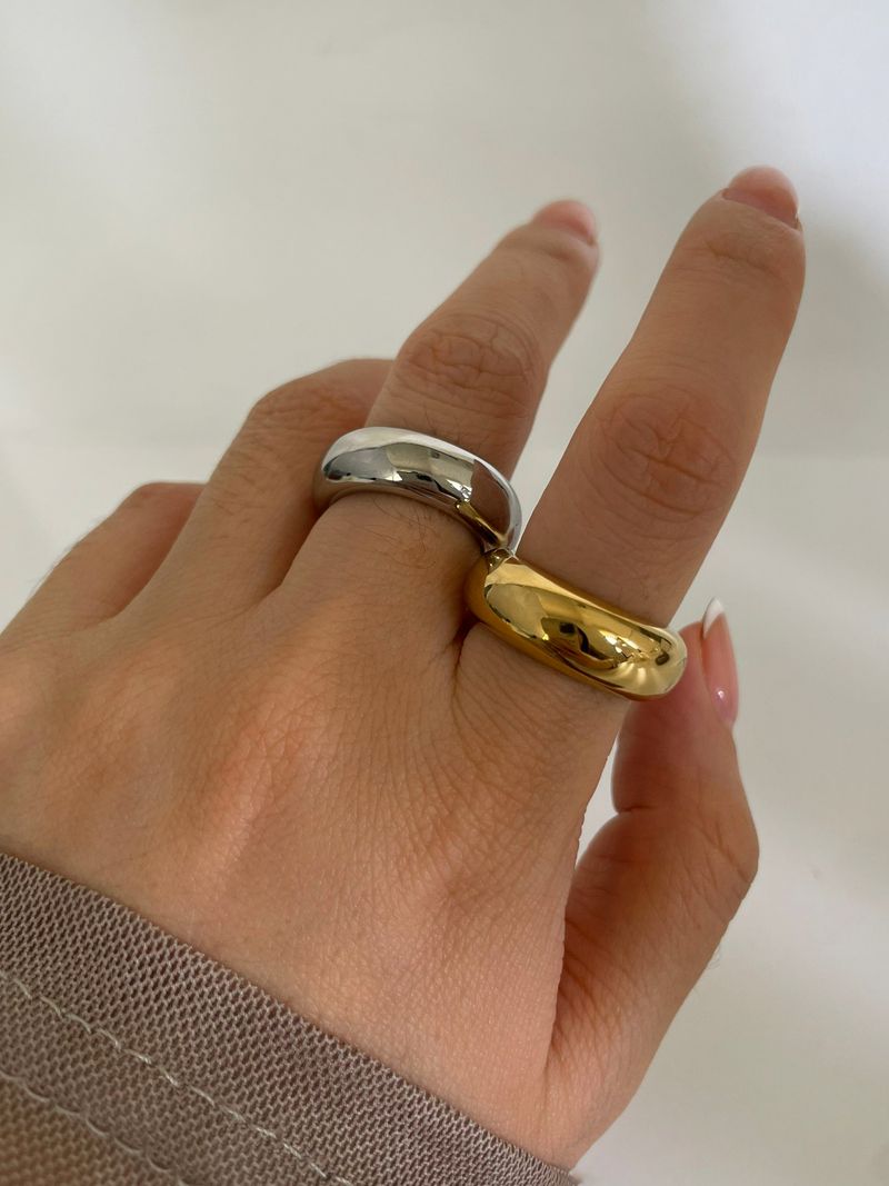 Peri'sbox Minimalista Liscio Oro Argento Placcato Anelli Larghi per Donna Uomo Acciaio Inossidabile Anti-Appannamento Impilabile Moda_voghion.com