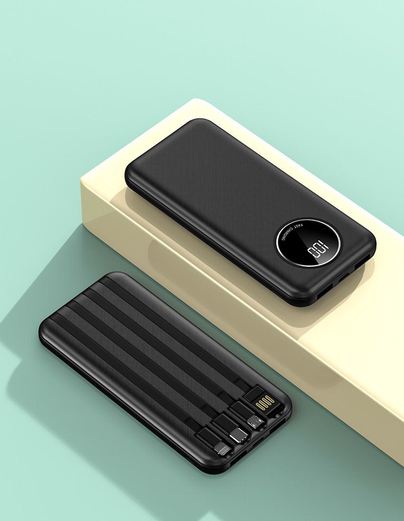 Power Bank ultra sottile da 20000 mAh con 4 cavi integrati | Batteria portatile a ricarica rapida per iPhone, Android, Samsung | Caricabatterie da viaggio ad alta capacità_voghion.com
