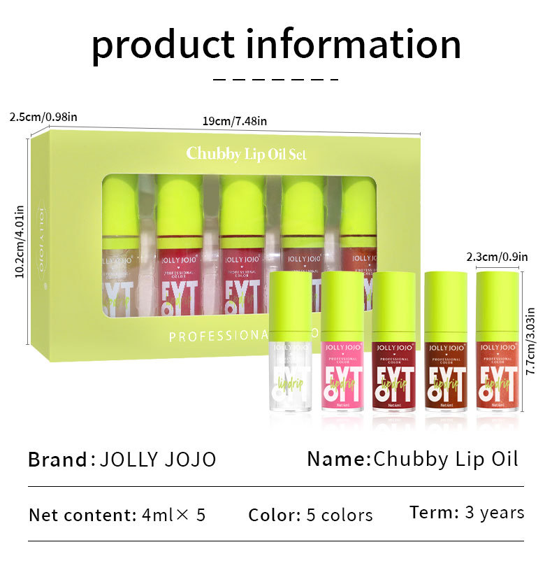 5pcs/set JOJO Lip Gloss Lip Oil Set Moisturizing Mirror Lip Glaze Plump Lips Transparent Lip Gloss Wholesale_voghion.com