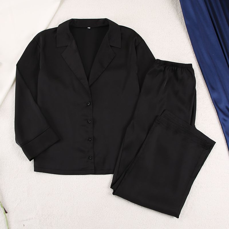 Kvinne Natttøy Hjemmeklær for kvinner Langermede dresser Silkeskjorte tynne bukser Todelt pyjamas for kvinner_voghion.com