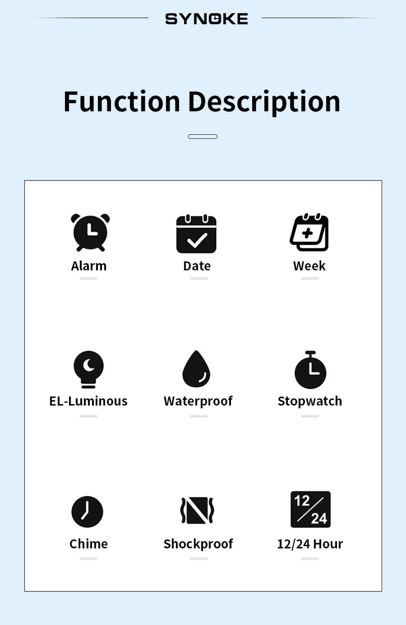 SYNOKE Sport elektronische Uhr Herren multifunktionale quadratische Retro leuchtende wasserdichte Outdoor-Studentenuhr_voghion.com