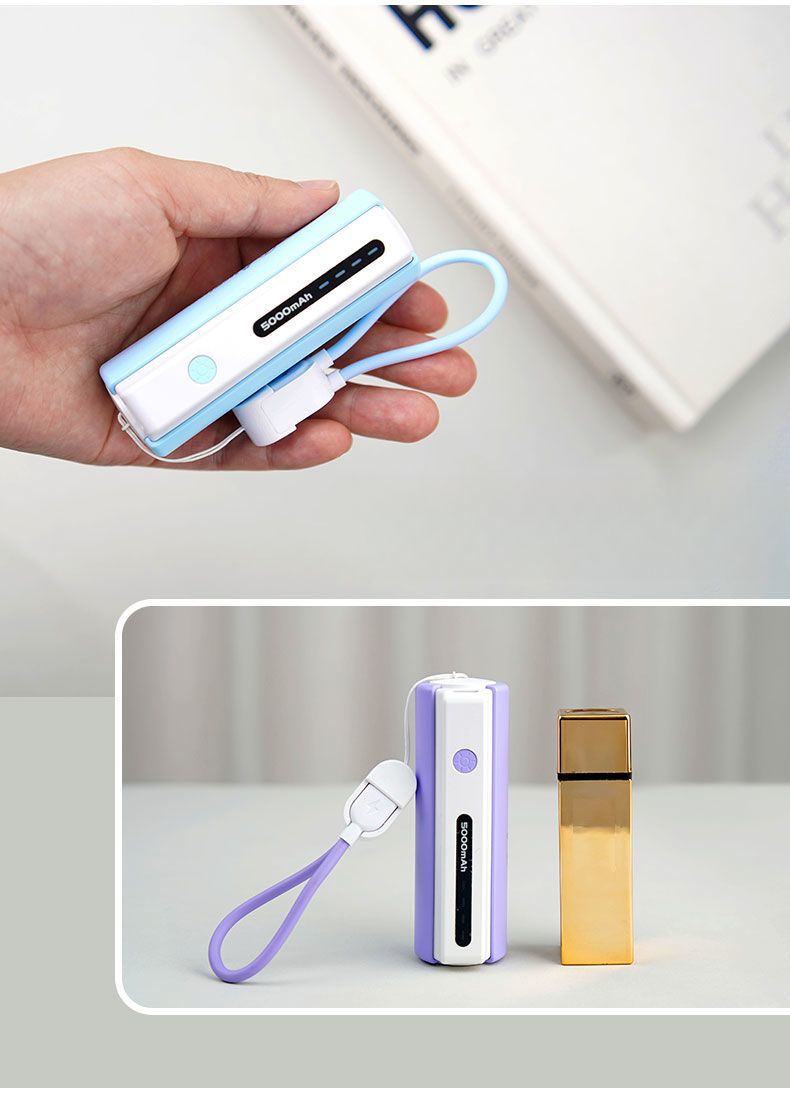 Mini-capsule Power Bank 5000 mAh | Design bâtonnet de glace avec lampe torche et port Type-C_voghion.com