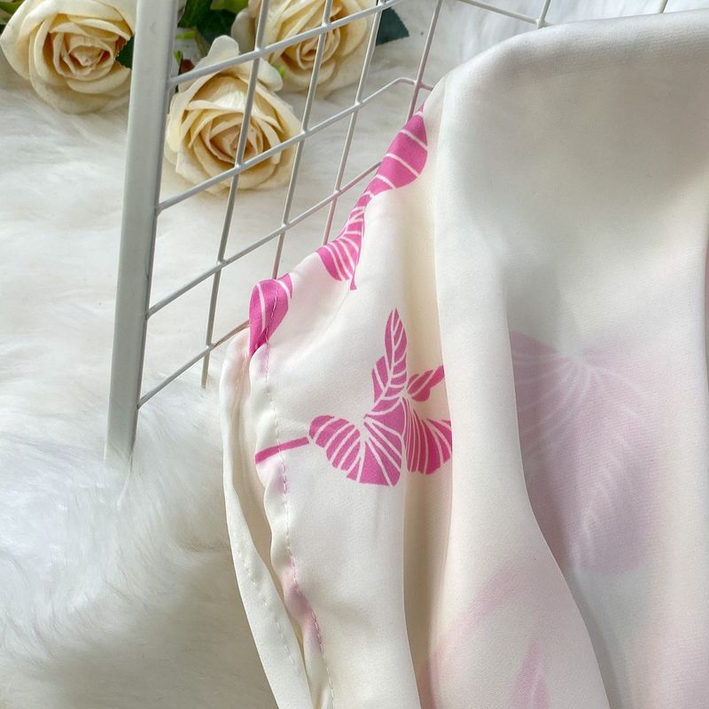 Women's Clothing Elegant Temperament Printed Splicing V Neck Short Sleeved Jumpsuit Waist Slimming Wide Leg Pants_voghion.com
