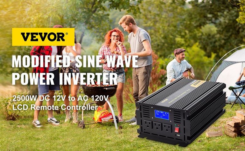 VEVOR Power Inverter, 2500W Modified Sine Wave Inverter, DC 12V To AC 120V Car Converter, With LCD Display, Remote Controller, LED Indicator, AC Outlets Inverter For Truck RV Car Boat Travel Camping_voghion.com