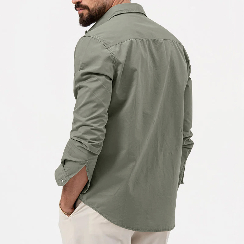 2024 Nova Estação Independente Transfronteiriça Camisa Masculina Multi-bolso Casual Manga Longa Camisa Masculina_voghion.com