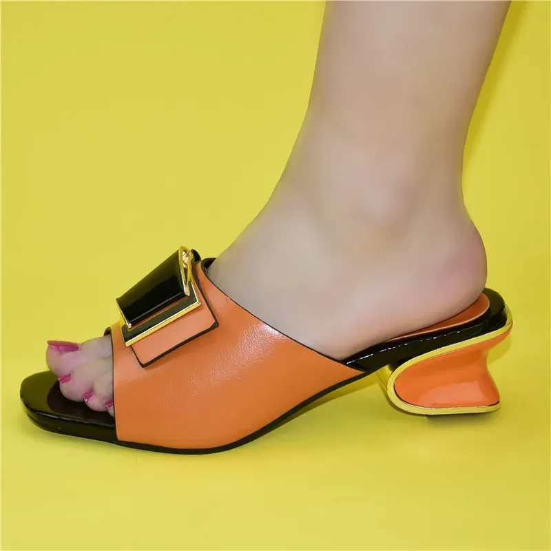 Novos sapatos da moda cor laranja femininos simples festa baile verão andalun italiano salto alto chinelo outono para casamento_voghion.com