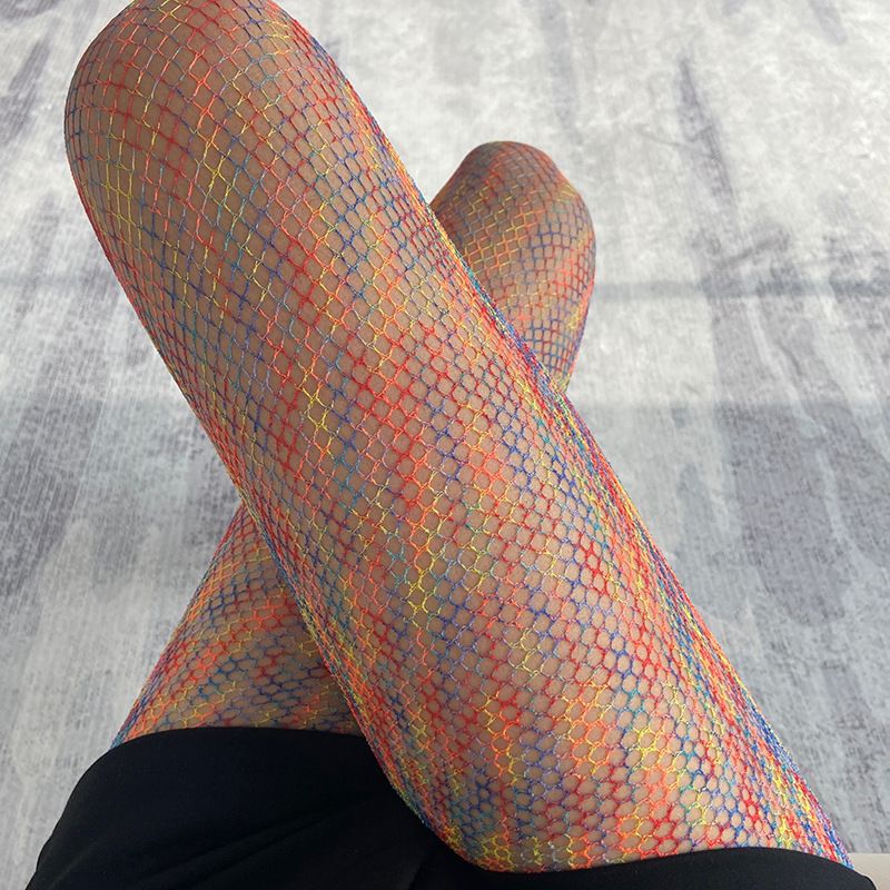 Unisex Rainbow Net Stockings For Women Thin Personality Color Pantyhose Gradient Party Stockings Leg Socks_voghion.com