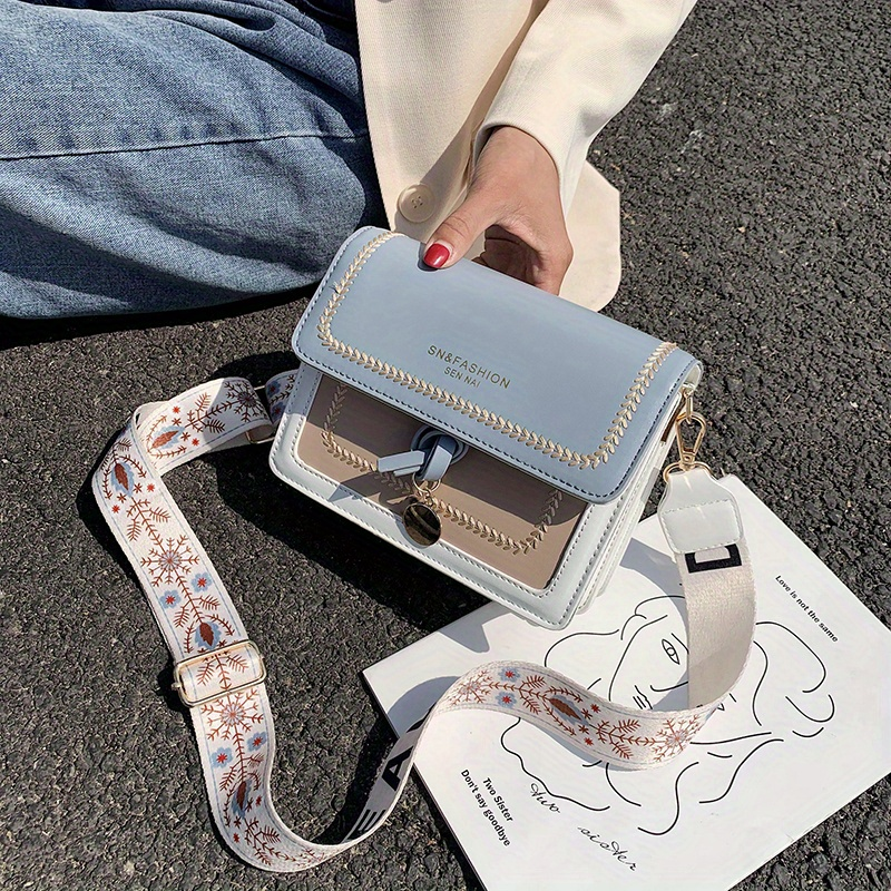 Borsa a tracolla con patta alla moda, borsa a tracolla con fibbia decorativa da donna con cinturino largo_voghion.com