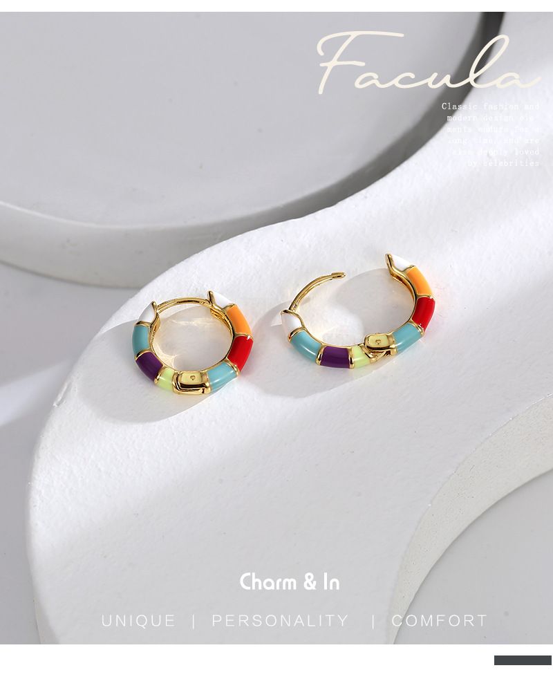 Orecchini a goccia colorati con colla a forma di salvagente dolce e fresco, stile semplice e versatile, fibbia per orecchini in rame_voghion.com