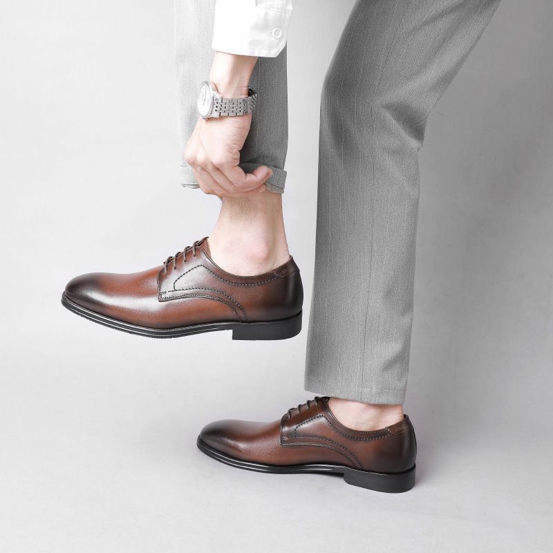【】Traditional Handmade Dyed Genuine Leather Business Formal Cowhide Lace-Up Men's Shoes_voghion.com