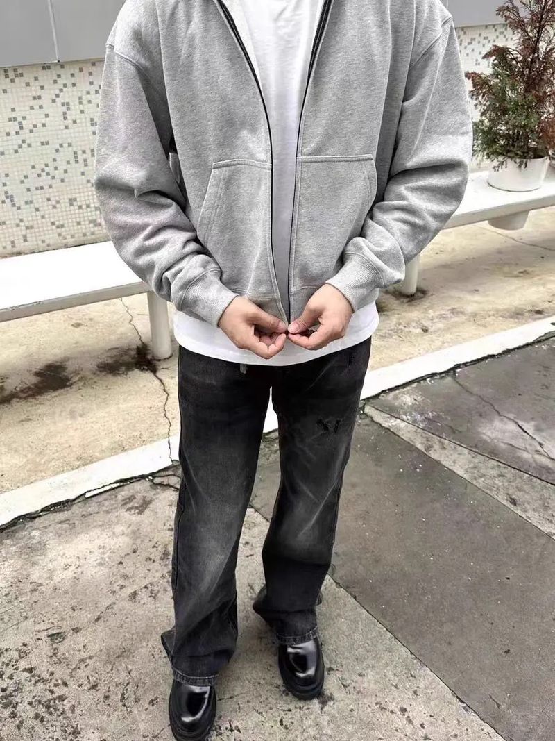 Herrenbekleidung Unisex Casual Kapuzenpullover - Kurzärmlige Reißverschlussjacke mit entspannter Passform in Unifarben (Grau, Schwarz, Beige) für Männer und Frauen_voghion.com
