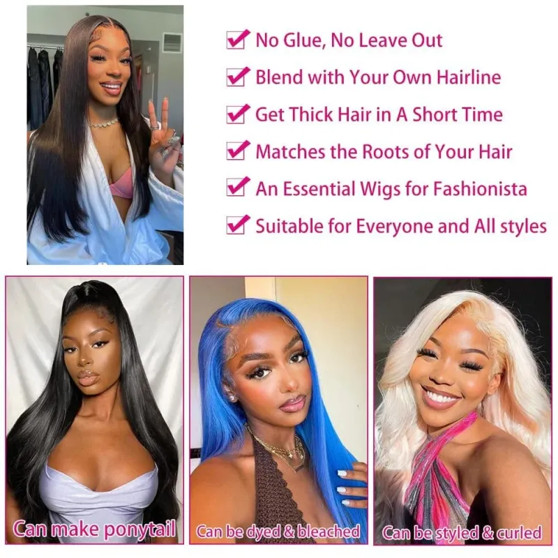 Peruca de cabelo humano brasileiro liso com parte em V, peruca longa e lisa com parte em V, perucas de cabelo humano para mulheres, 18 a 32 polegadas, natural, feita à máquina_voghion.com