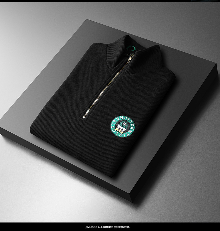Felpa con cappuccio casual alla moda con mezza zip e colletto rialzato da uomo_voghion.com