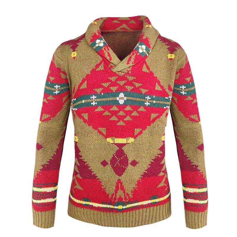 Festivaltauglicher Strickpullover – Dicker karierter Fleecepullover mit gesticktem Aufnäher (M-3XL, maschinenwaschbare Modalmischung)_voghion.com