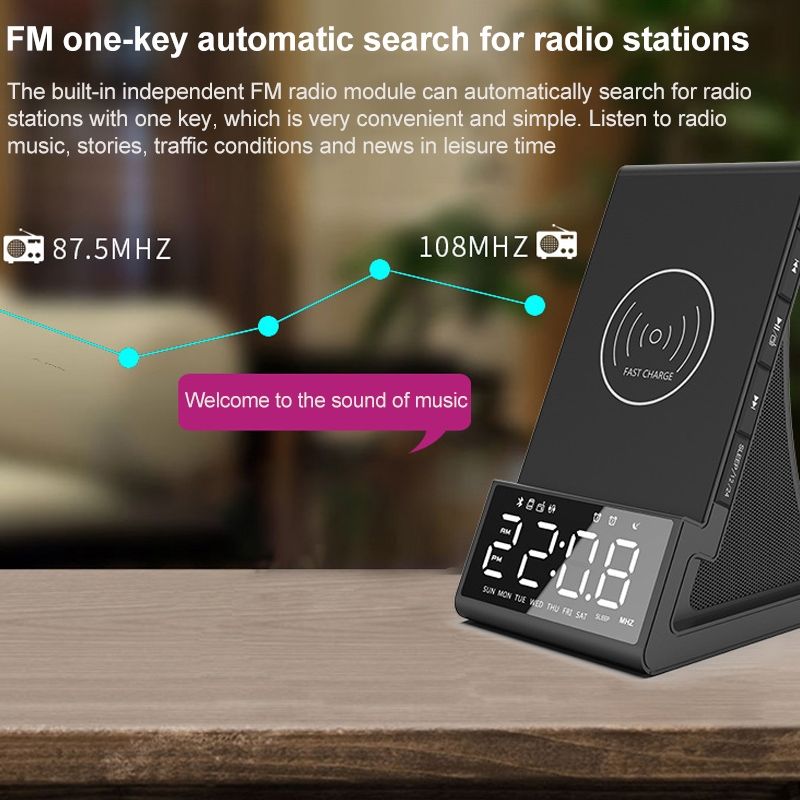 Haut-parleur Bluetooth de chargement sans fil multifonctionnel X7 avec réveil, radio et télécommande, spécification: prise britannique_voghion.com