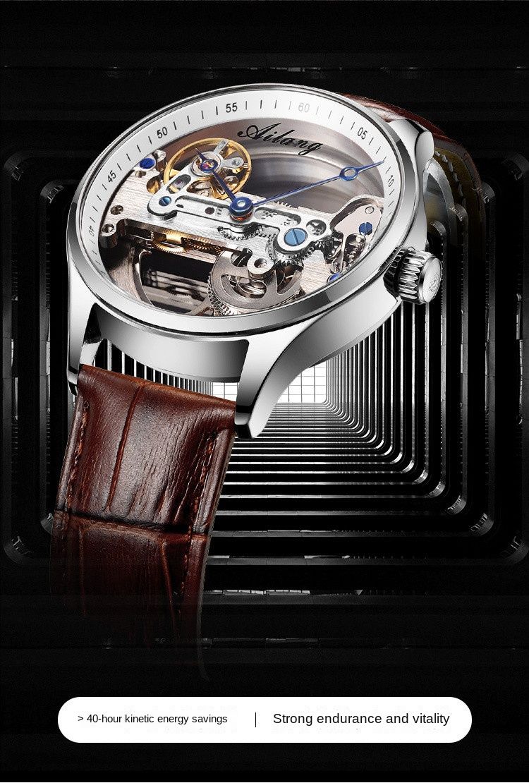 AILANG 2023 Orologio meccanico automatico trasparente cavo per uomo Orologio scheletrato con cinturino in pelle alla moda Orologi da uomo Reloj Hombre_voghion.com