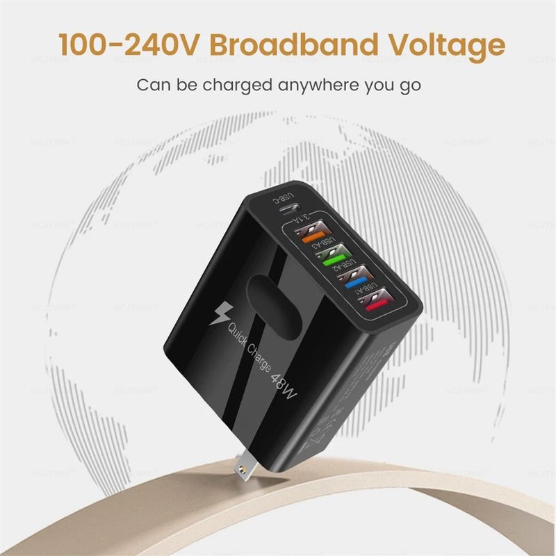 Music Festival 4USB 5-in-1 48W multi interface PD fast charger, 4U+PD_voghion.com