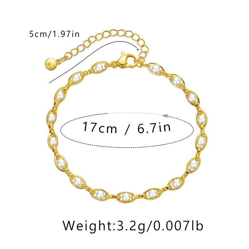 Brass Plated K Real Gold Small Jewelry Synthetic Pearl Bracelet Elegant Ins Style Textured Hand Jewelry_voghion.com