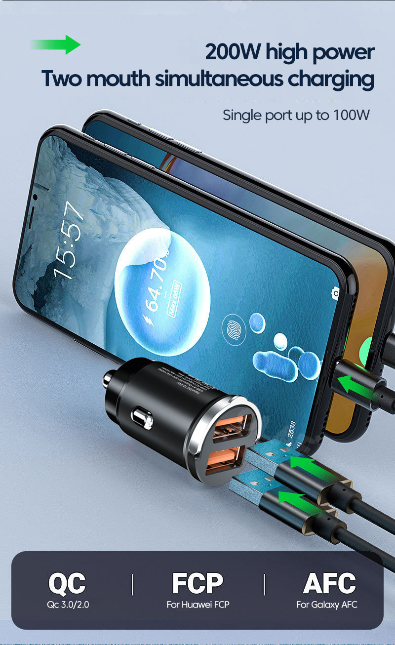 Mini USB 200W autolader Snel opladen PD C Autoladeradapter voor iPhone Xiaomi Samsung Huawei Quick Charge harg_voghion.com