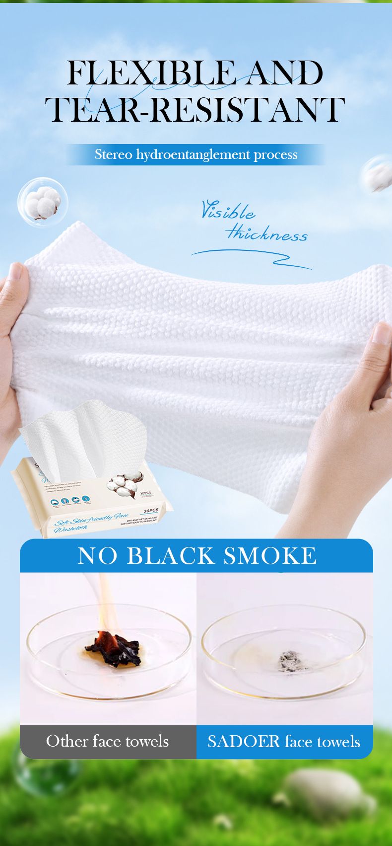 Full English Soft Facial 30 Sheets SADOER Face Cleansing Makeup Removal Towels_voghion.com