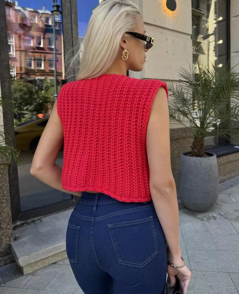 Roupas femininas outono 2024 anúncio inverno novo produto V-eck bolso três botões sem mangas cardiga kitted colete para_voghion.com