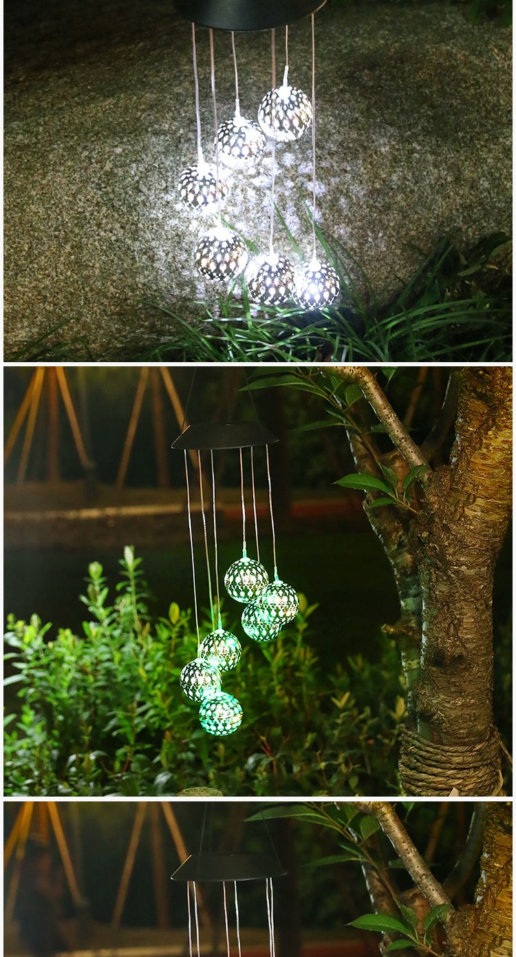 Luzes solares de sino de vento à prova d'água para decoração de ambientes externos, suspensas, para jardim, pátio e varanda - Luzes LED coloridas com iluminação de 6 a 12 horas_voghion.com
