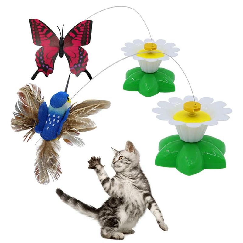 New Rotating Electric Butterfly, Hummingbird And Bee Pet New Product Rotating Around Flowers To Cats And Butterflies Pet Toys_voghion.com