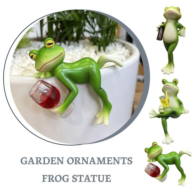 Grenouille décorative en résine, animal de dessin animé, peinte à la main, assise, couchée, debout, figurines de grenouille, décoration de jardin et de maison_voghion.com