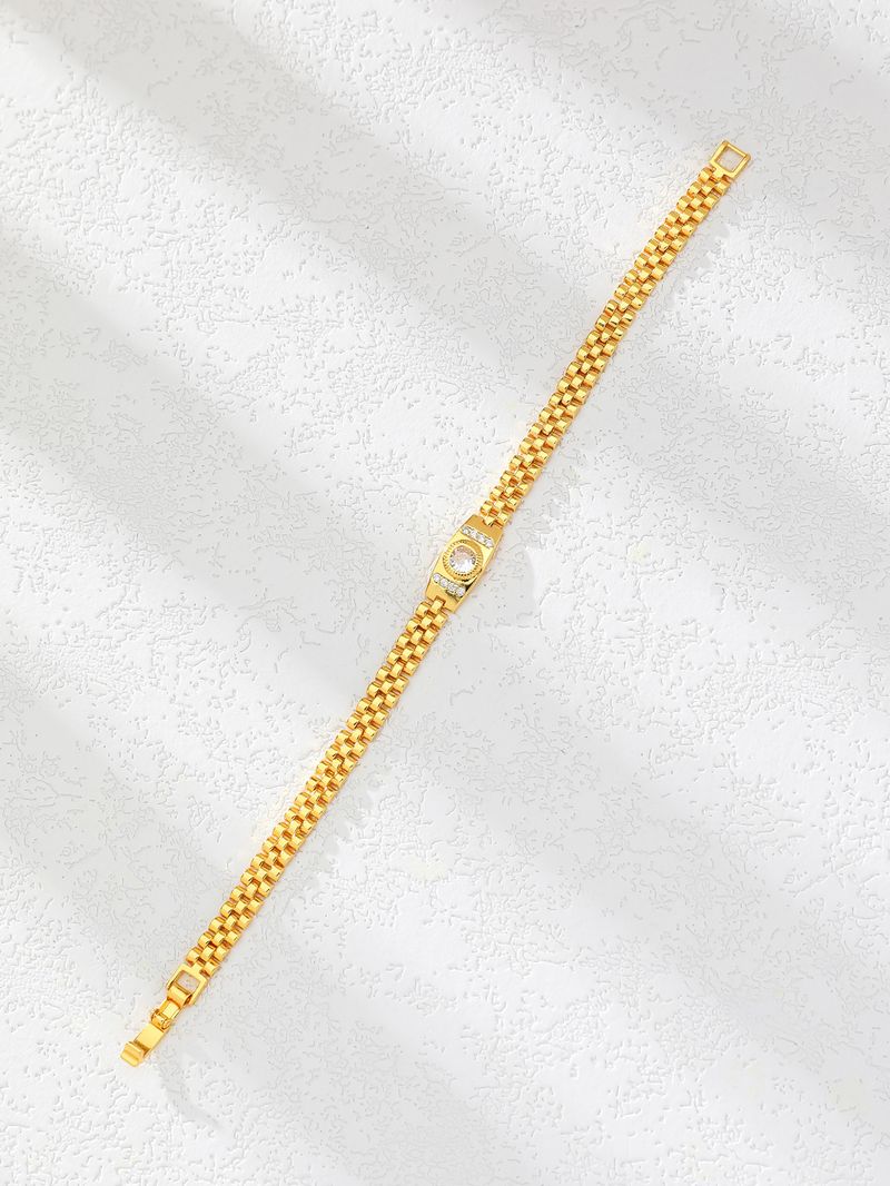 Kubanisches Uhrenarmband, Armreif für Frauen, galvanisiert, schlicht, elegant, leicht, luxuriös, Strass, echtes Gold, dicke Kette_voghion.com