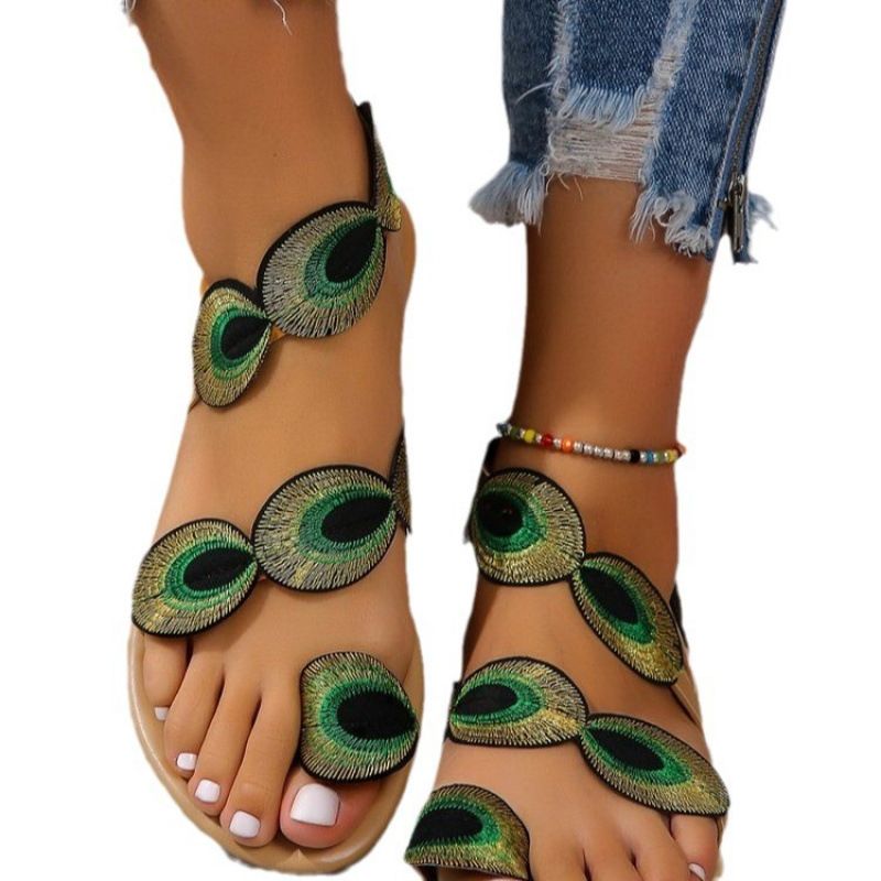 2025 Summer New Hot Tume American Ethnic Flat Bottom Women's Shoes Large Beach Sandals_voghion.com