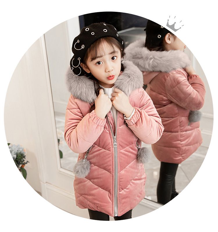 Piumino lungo invernale con cappuccio e fodera in pile per bambine, giacca spessa di media lunghezza per bambini, design con libellula dei cartoni animati, moda in stile coreano_voghion.com