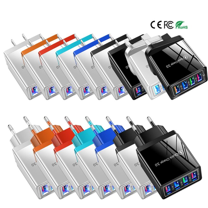 Farbiger 4USB-Handy-3A-Tablet-Reiseladekopf, Ladegerät nach amerikanischem und europäischem Standard_voghion.com