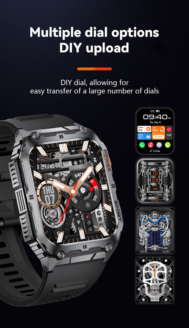Montre connectée multifonction pour homme, étanche, Bluetooth, appels, pression artérielle, oxygène dans le sang_voghion.com