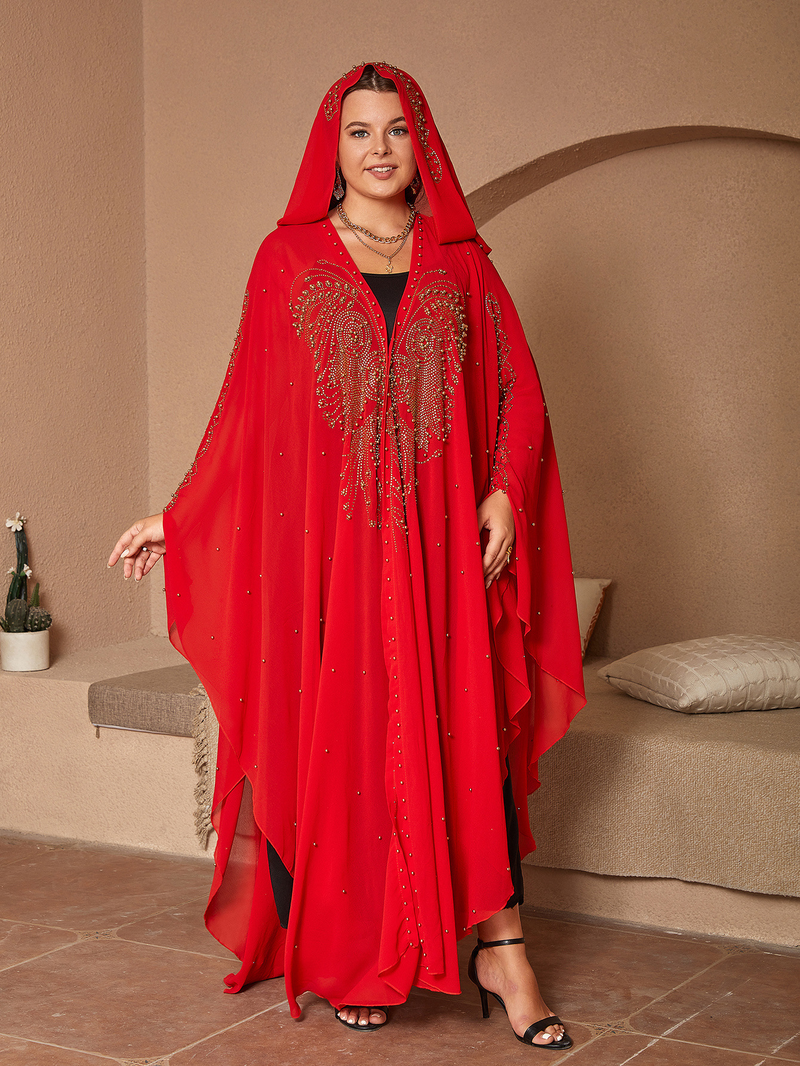 Roupas femininas estilo muçulmano quente diamante miçangas alta densidade chiffon solto capa xale_voghion.com
