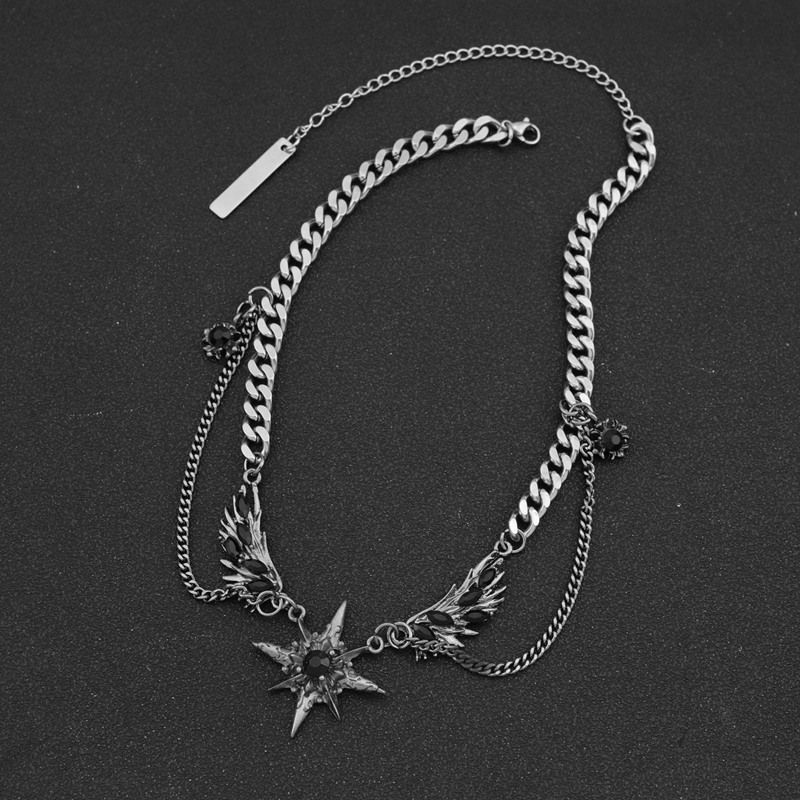 Collana con cappuccio, catena per clavicola, dolce e cool punk, stile dark, sottocultura stellare Y2K_voghion.com