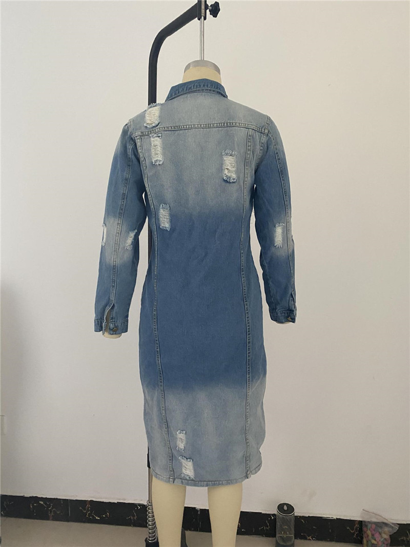 Chaquetas vaqueras rasgadas para mujer, chaqueta vaquera larga informal Vintage, abrigo de manga larga para invierno, ropa de calle 2021_voghion.com