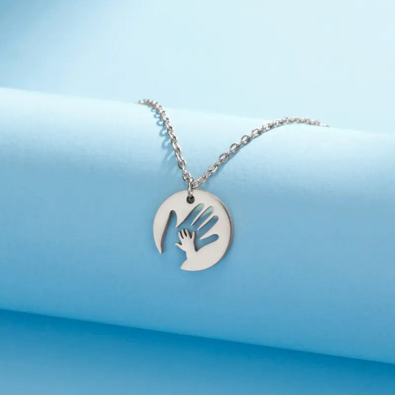 Hot Sales Skyrim Baby Hand Necklace Mother Kid Child Chain Family Mom Gift for Woman Man Stainless Steel Pendant Jewelry Fashion_voghion.com